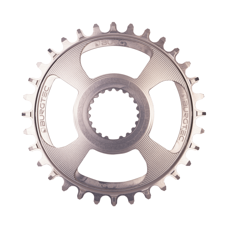 BURGTEC Shimano Direct Mount Thick Thin Chainring ­ 34T ­ Rhodium Silver