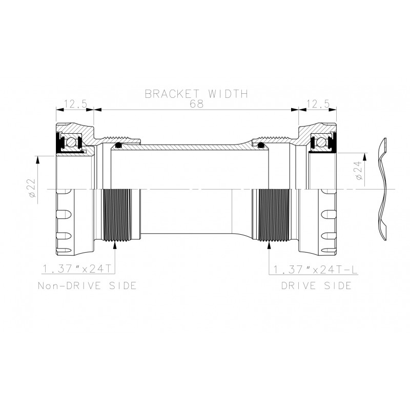 BLACK PEAK BOTTOM BRACKET BSA SRAM GXP 22/24mm AXLE